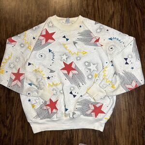 Rare Vintage Converse All Over Print AOP Star Retro Pullover Sweatshirt Sz Small